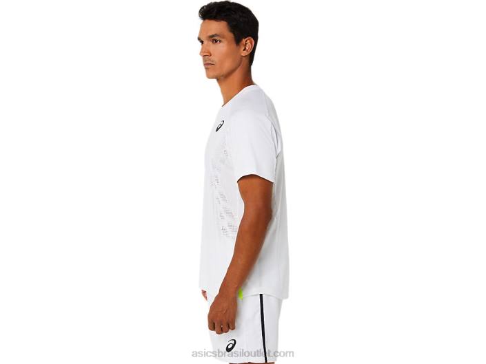 top de manga curta de jogo masculino 462T1522 branco brilhante Asics