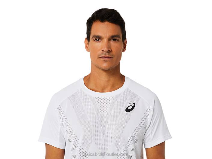 top de manga curta de jogo masculino 462T1522 branco brilhante Asics