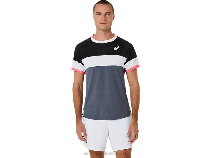 top de manga curta de jogo masculino 462T454 desempenho preto/cinza transportador Asics