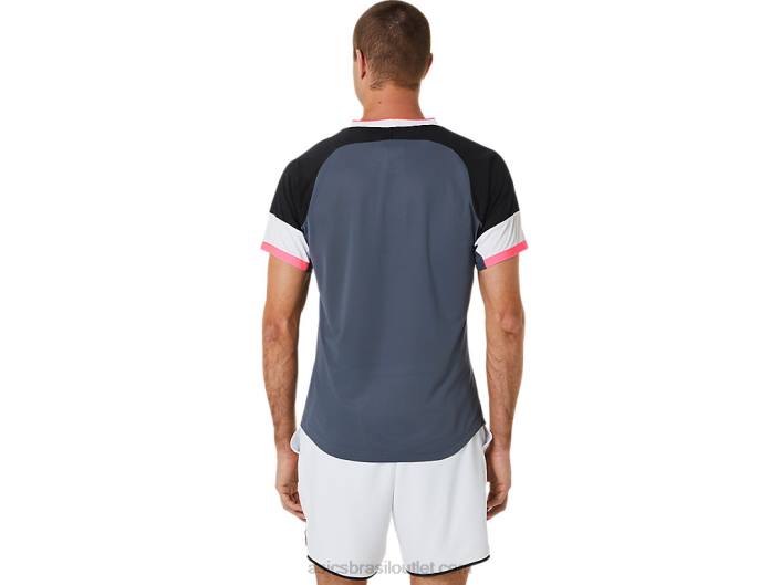 top de manga curta de jogo masculino 462T454 desempenho preto/cinza transportador Asics