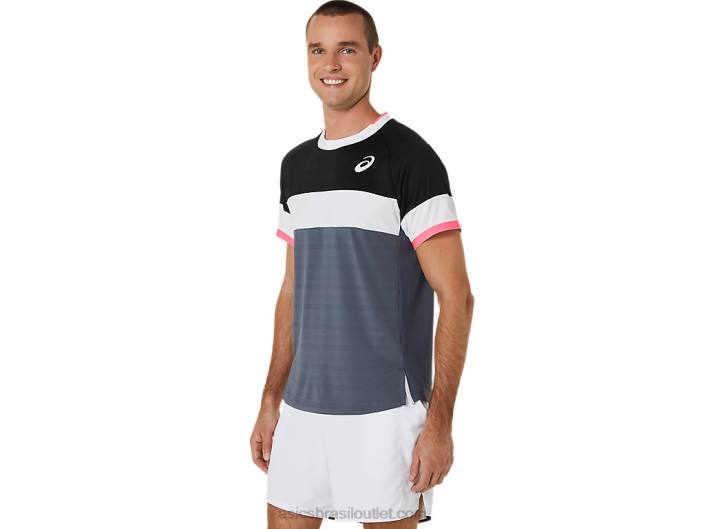 top de manga curta de jogo masculino 462T454 desempenho preto/cinza transportador Asics