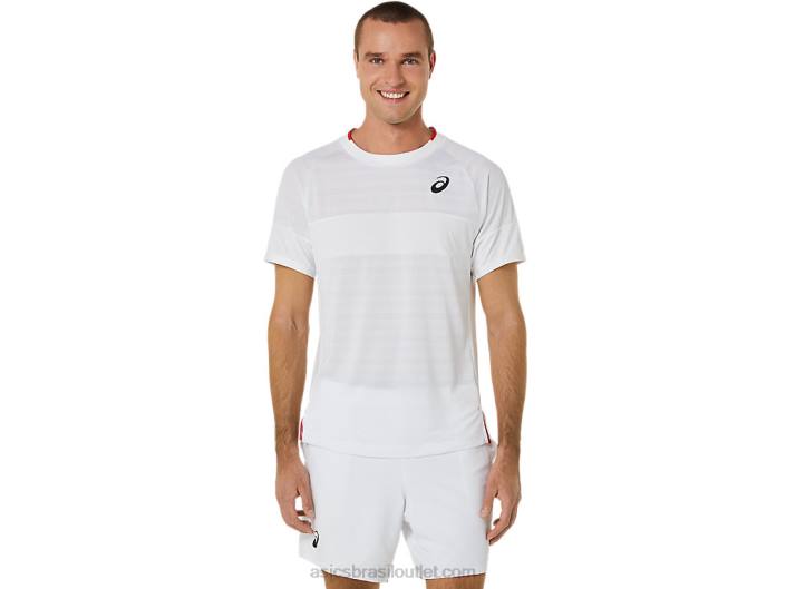 top de manga curta de jogo masculino 462T499 branco brilhante Asics