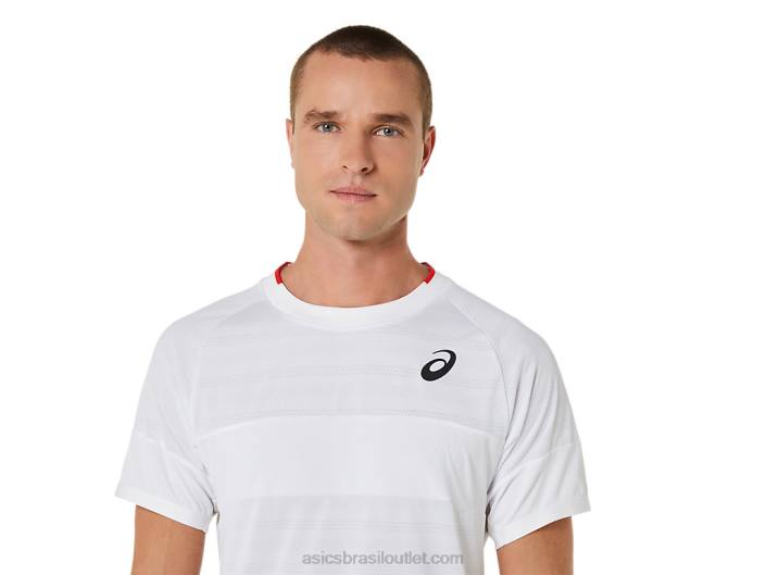 top de manga curta de jogo masculino 462T499 branco brilhante Asics