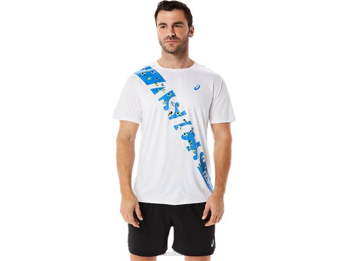 top de manga curta ekiden masculino 462T1101 costa branca/azul brilhante Asics