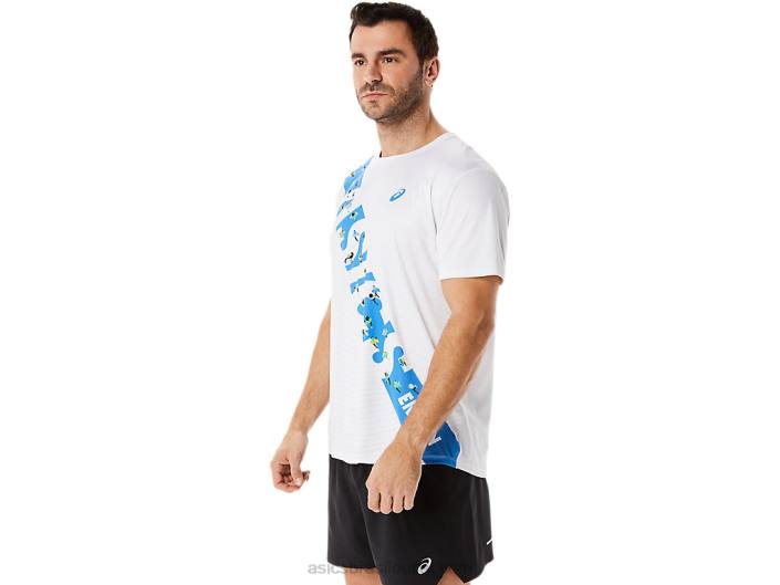 top de manga curta ekiden masculino 462T1101 costa branca/azul brilhante Asics
