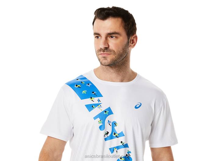 top de manga curta ekiden masculino 462T1101 costa branca/azul brilhante Asics