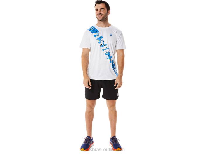 top de manga curta ekiden masculino 462T1101 costa branca/azul brilhante Asics
