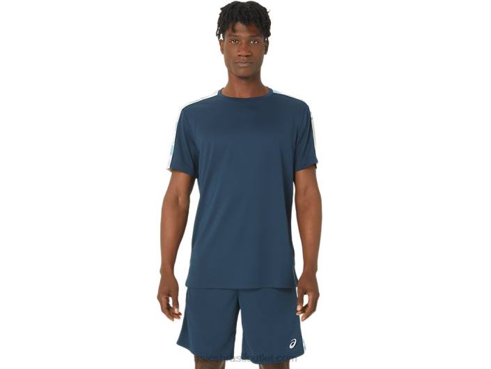 top de manga curta em bloco 462T66 azul francês/sombra polar Asics