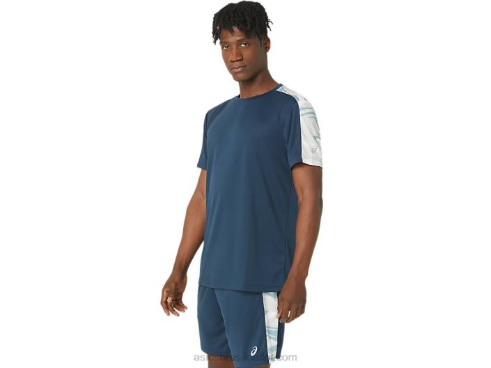 top de manga curta em bloco 462T66 azul francês/sombra polar Asics