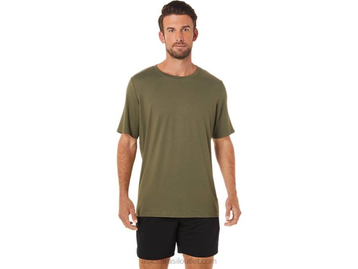 top de manga curta hthr tech para homem 462T1705 urze de lona verde-oliva Asics