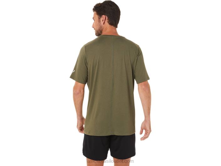 top de manga curta hthr tech para homem 462T1705 urze de lona verde-oliva Asics