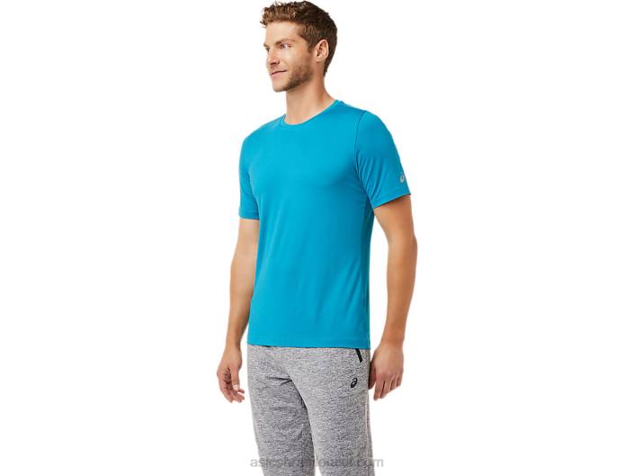 top de manga curta hthr tech para homem 462T2035 verde-azulado Asics
