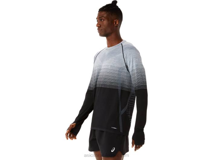 top de manga longa sem costura masculino 462T1073 desempenho preto/cinza transportador Asics