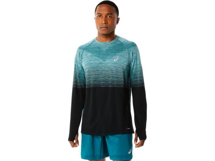 top de manga longa sem costura masculino 462T862 veludo pinho/performance preto Asics