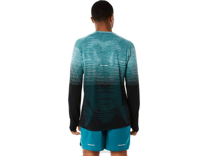 top de manga longa sem costura masculino 462T862 veludo pinho/performance preto Asics
