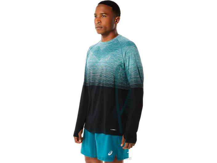 top de manga longa sem costura masculino 462T862 veludo pinho/performance preto Asics