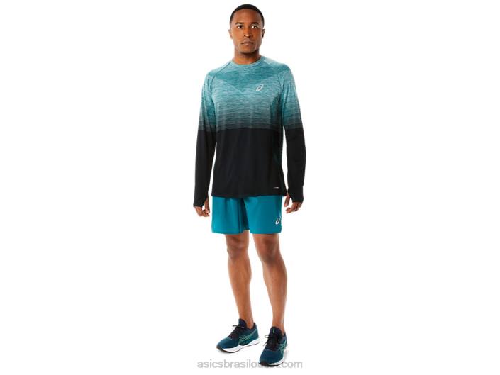 top de manga longa sem costura masculino 462T862 veludo pinho/performance preto Asics