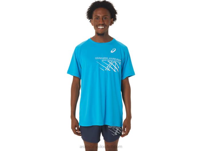 top gráfico de linha de chegada masculino de manga curta 462T237 ilha azul Asics