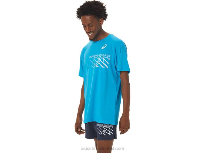 top gráfico de linha de chegada masculino de manga curta 462T237 ilha azul Asics