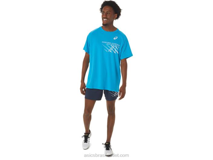 top gráfico de linha de chegada masculino de manga curta 462T237 ilha azul Asics