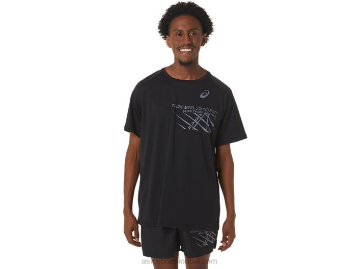 top gráfico de linha de chegada masculino de manga curta 462T249 desempenho preto Asics