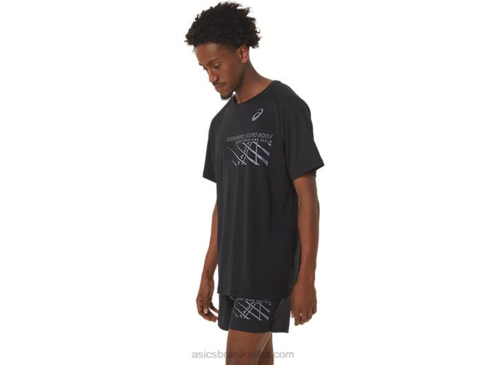 top gráfico de linha de chegada masculino de manga curta 462T249 desempenho preto Asics