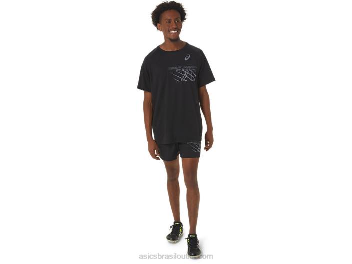 top gráfico de linha de chegada masculino de manga curta 462T249 desempenho preto Asics