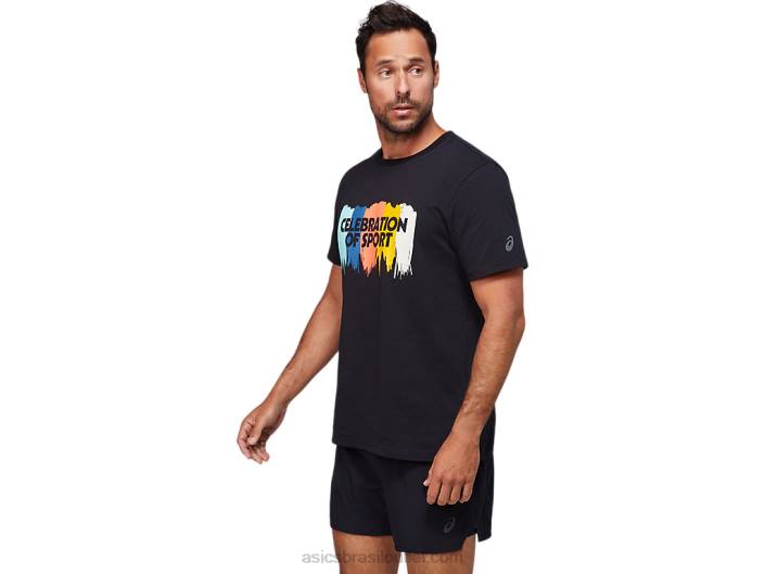 top gráfico de manga curta 462T1757 desempenho preto Asics