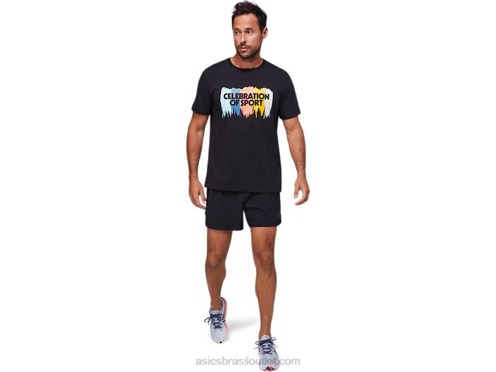 top gráfico de manga curta 462T1757 desempenho preto Asics