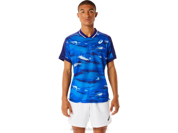 top gráfico de manga curta masculino 462T1076 mergulho azul Asics