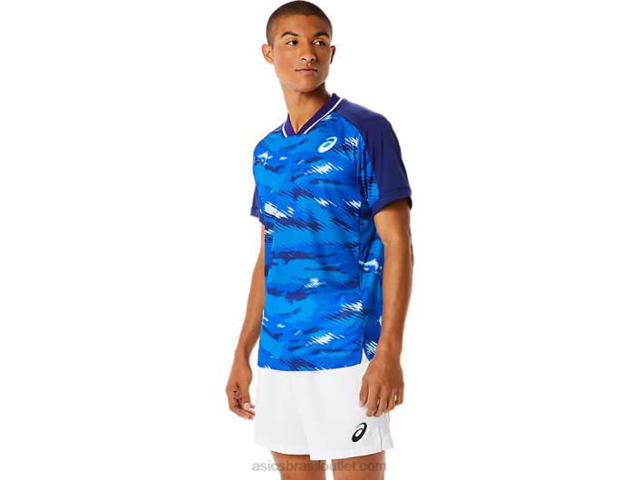top gráfico de manga curta masculino 462T1076 mergulho azul Asics