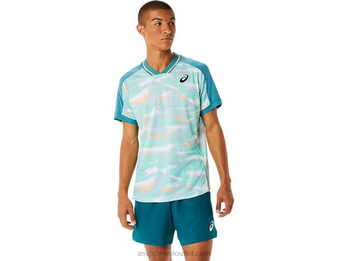 top gráfico de manga curta masculino 462T1090 pinheiro enevoado Asics