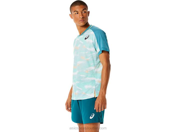 top gráfico de manga curta masculino 462T1090 pinheiro enevoado Asics