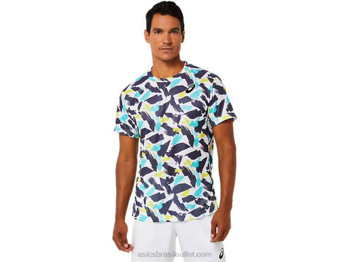 top gráfico de manga curta masculino 462T1498 branco brilhante Asics