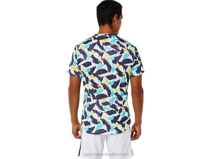 top gráfico de manga curta masculino 462T1498 branco brilhante Asics