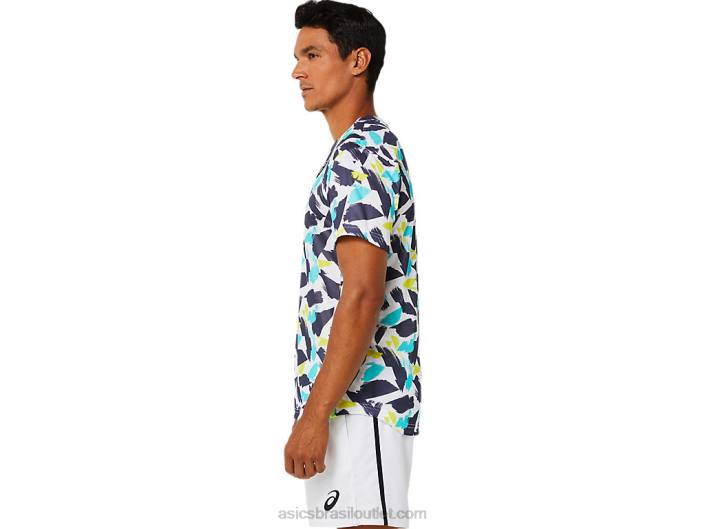 top gráfico de manga curta masculino 462T1498 branco brilhante Asics