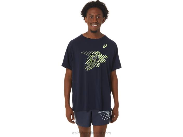 top gráfico de manga curta para sapatos masculinos 462T243 meia-noite Asics