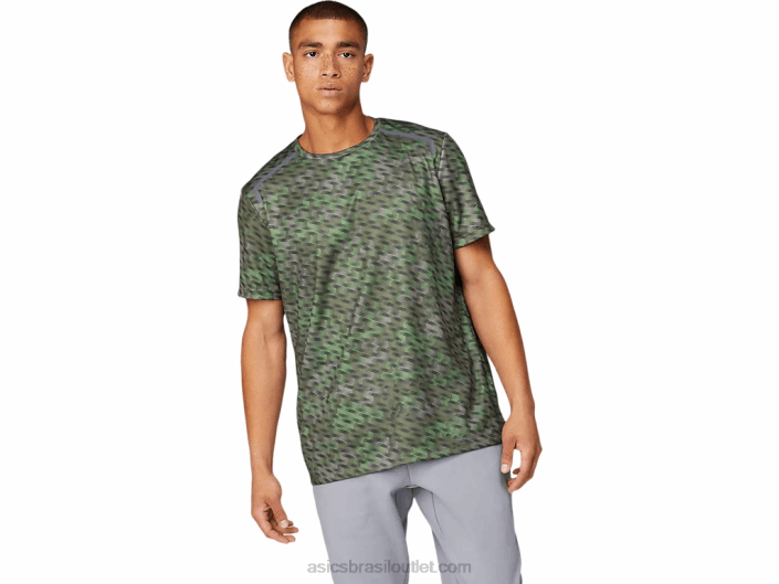 top gráfico sazonal masculino de manga curta 462T1782 líquen verde Asics