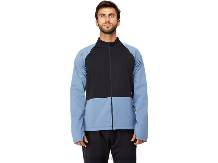 Jaqueta termostorm masculina com zíper completo 462T1632 azul tempestade/preto performance Asics