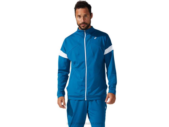 jaqueta de trilha masculina 462T1796 azul-petróleo do mar profundo/branco brilhante Asics