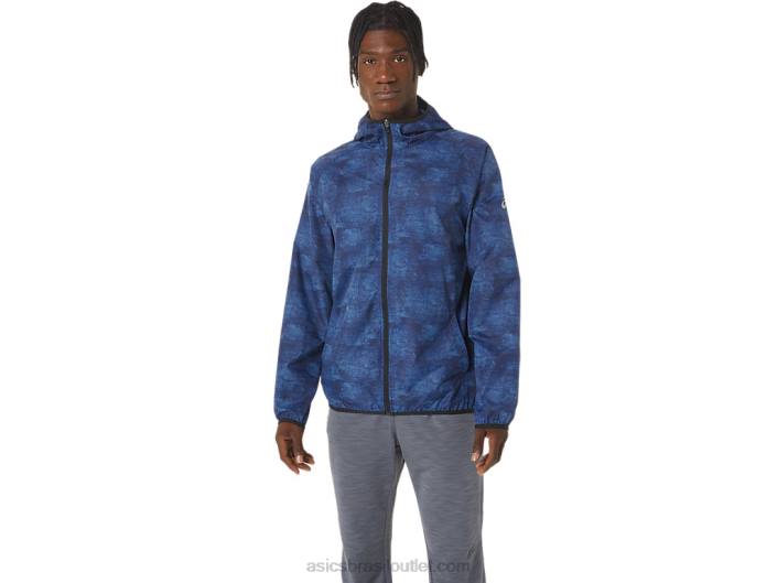 jaqueta packable masculina 462T1034 impressão tie dye azul/perf preto Asics