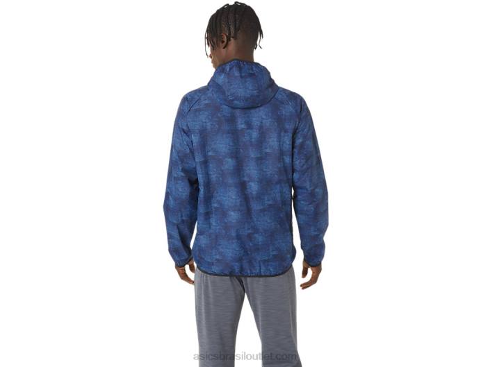 jaqueta packable masculina 462T1034 impressão tie dye azul/perf preto Asics
