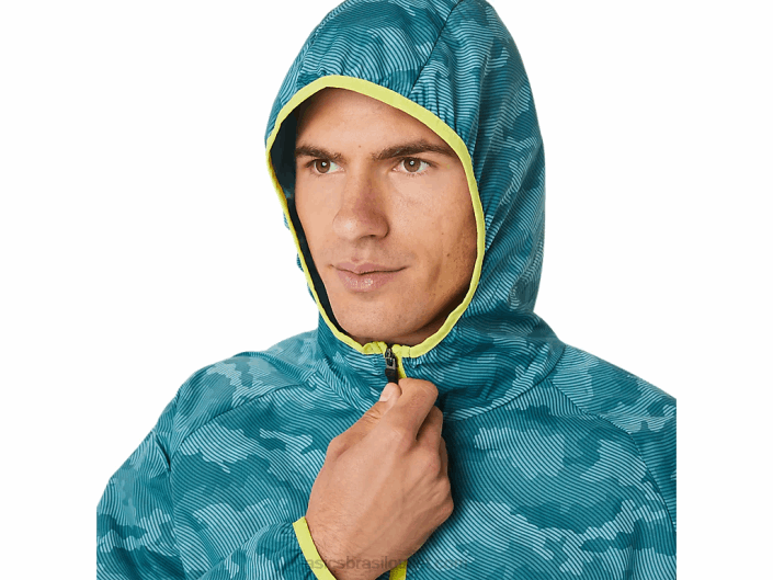 jaqueta packable masculina 462T1893 Estampa Misty Pine/Sour Yuzu Asics