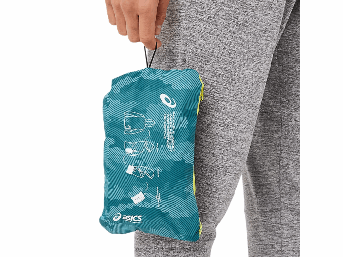 jaqueta packable masculina 462T1893 Estampa Misty Pine/Sour Yuzu Asics