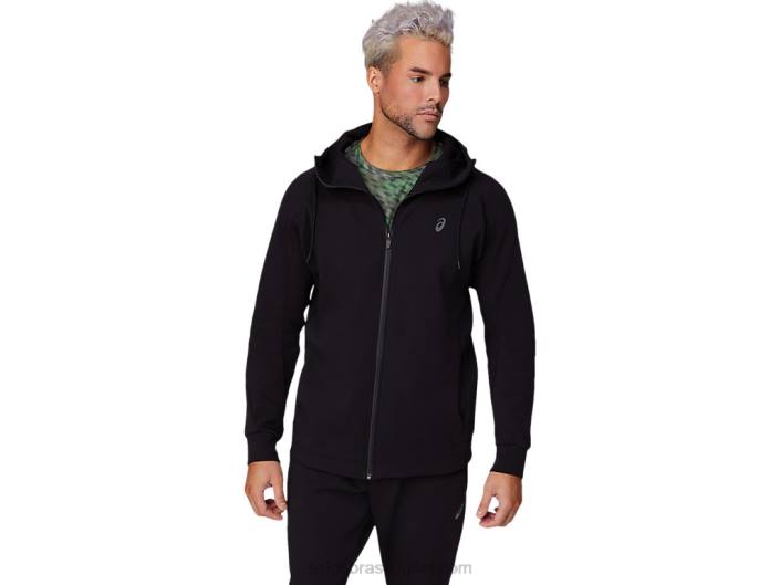 Moletom masculino com capuz e zíper em malha de mobilidade 462T1679 desempenho preto Asics