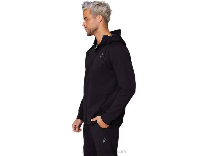 Moletom masculino com capuz e zíper em malha de mobilidade 462T1679 desempenho preto Asics