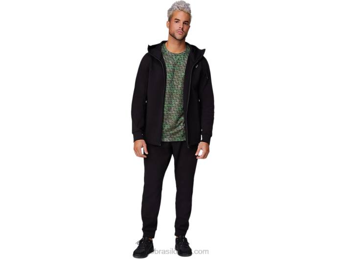 Moletom masculino com capuz e zíper em malha de mobilidade 462T1679 desempenho preto Asics