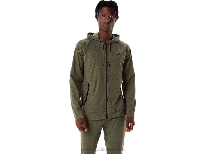 moletom com capuz tech full zip masculino 462T851 manto verde urze/perf preto Asics