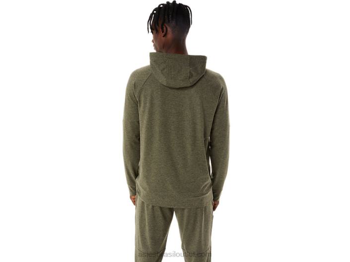 moletom com capuz tech full zip masculino 462T851 manto verde urze/perf preto Asics