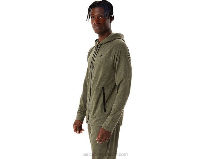 moletom com capuz tech full zip masculino 462T851 manto verde urze/perf preto Asics